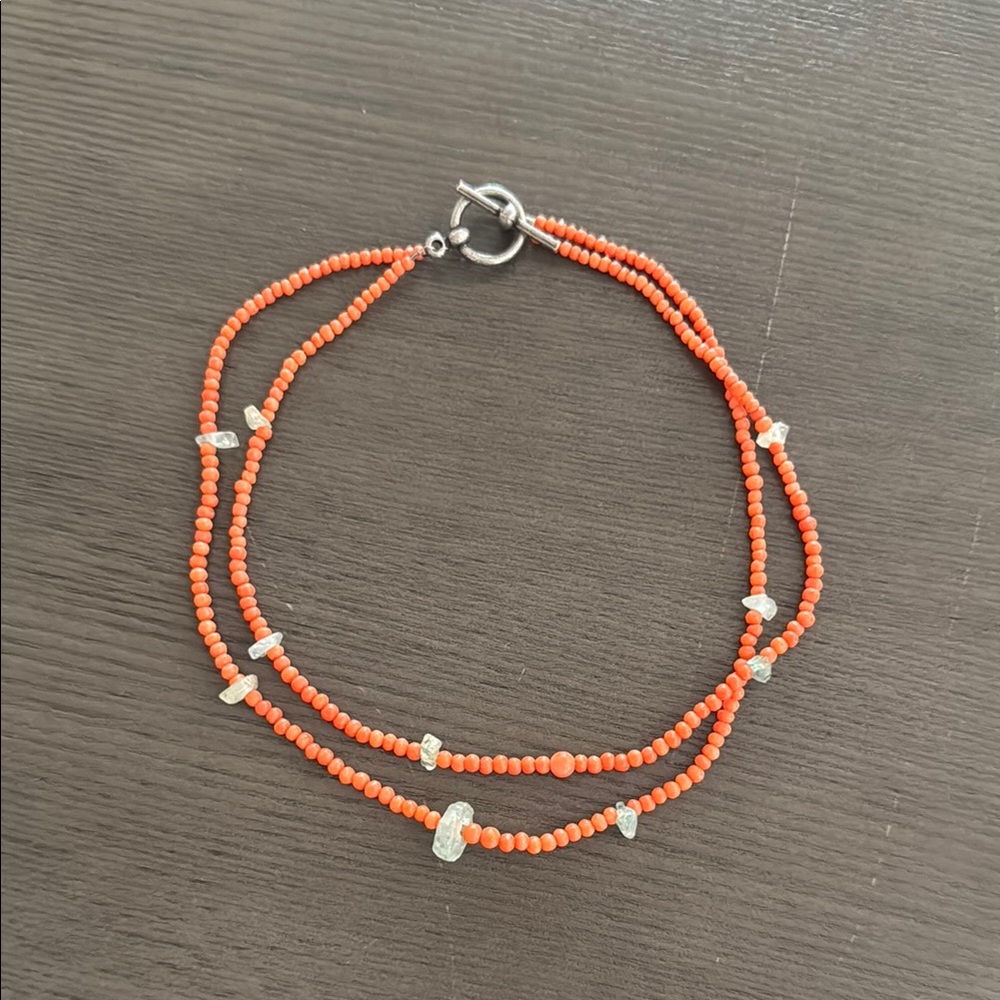 Elegant Orange Bead and blue glass Necklace